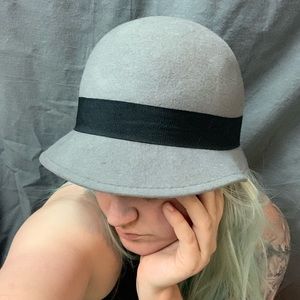 Grey Retro Bucket Hat w/ Black Band & Bow